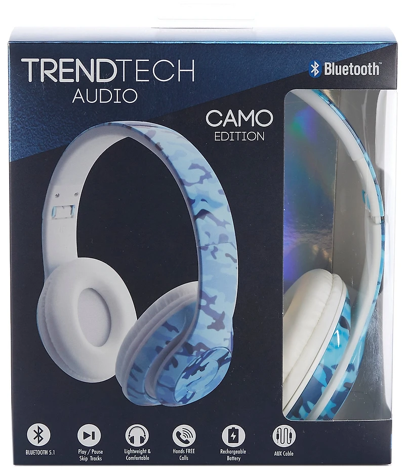 Wireless Express Kids Stereo Blue Camo Bluetooth Headphones