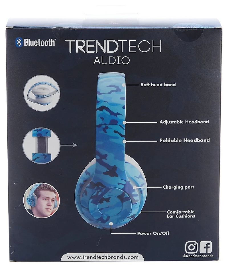 Wireless Express Kids Stereo Blue Camo Bluetooth Headphones