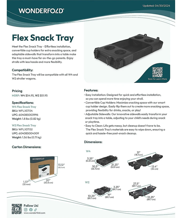 Wonderfold Flex Snack Tray for W4 4-Seater Stroller Wagon