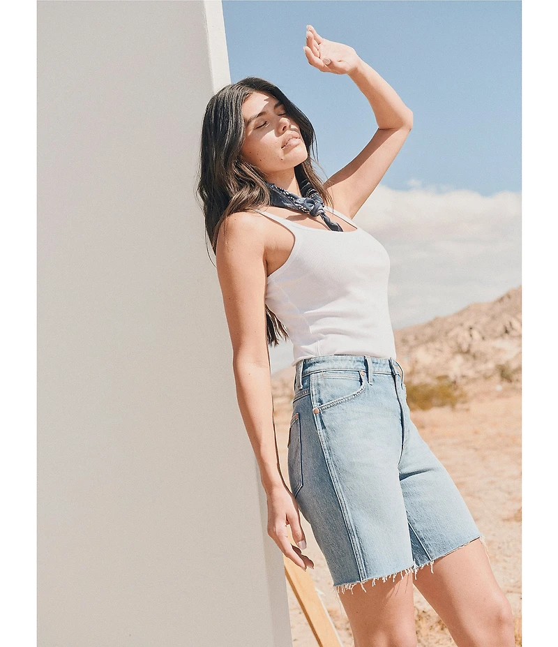 Wrangler 7#double; Cowboy High Rise Raw Hem Denim Short Shorts