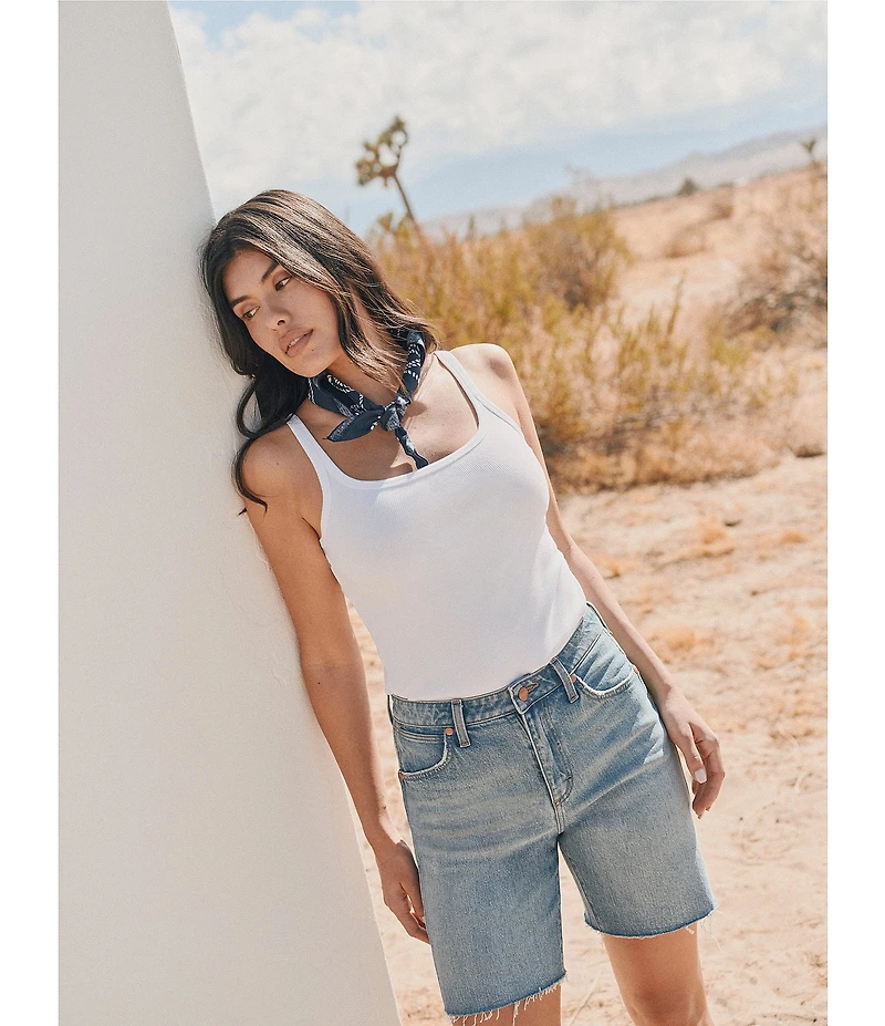 Wrangler 7#double; Cowboy High Rise Raw Hem Denim Short Shorts