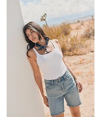 Wrangler 7#double; Cowboy High Rise Raw Hem Denim Short Shorts