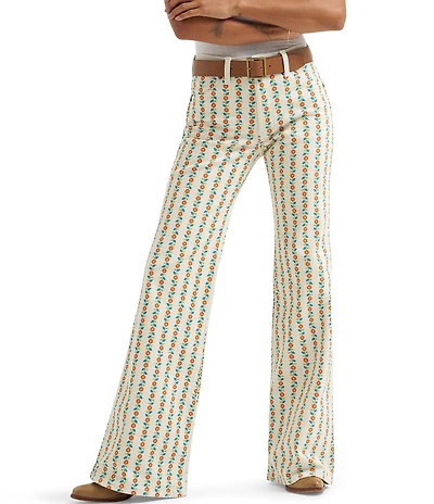 Wrangler 70s Flare Stripe Floral Print High Rise Flare Leg Jeans