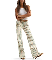 Wrangler 70s Flare Stripe Floral Print High Rise Flare Leg Jeans