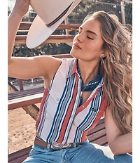 Wrangler® Americana Striped Slim Fitting Sleeveless Cropped Tank Top
