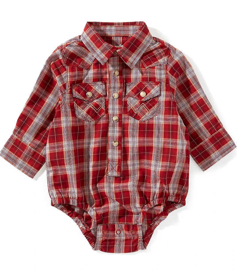 Wrangler® Baby Boys Long-Sleeve Plaid Woven Bodysuit