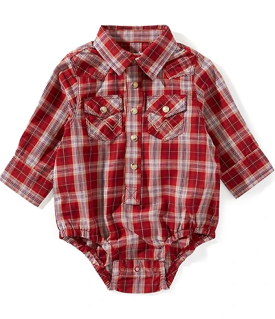 Wrangler® Baby Boys Long-Sleeve Plaid Woven Bodysuit
