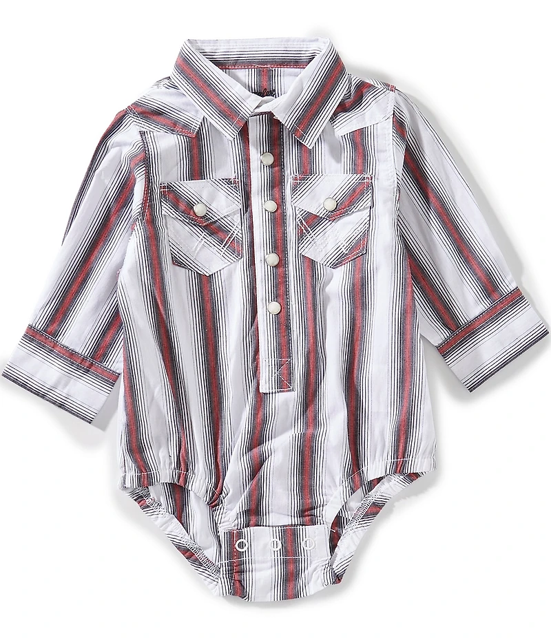 Wrangler® Baby Boys Long-Sleeve Vertical-Striped Woven Bodysuit