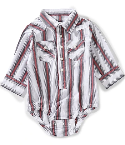 Wrangler® Baby Boys Long-Sleeve Vertical-Striped Woven Bodysuit