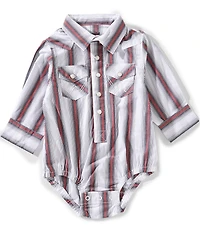 Wrangler® Baby Boys Long-Sleeve Vertical-Striped Woven Bodysuit
