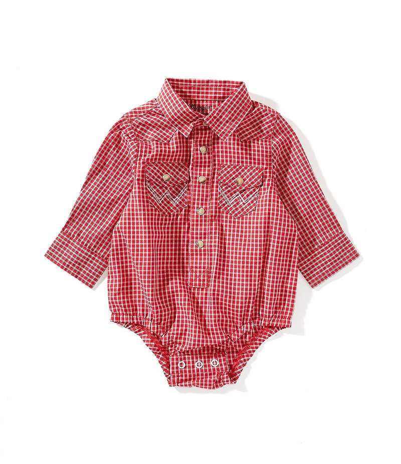 Wrangler® Baby Boys Long Sleeve Woven Plaid Printed Bodysuit