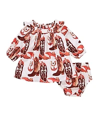 Wrangler® Baby Girls Long-Sleeve Mixed-Media Trapeze Dress