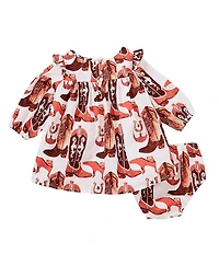 Wrangler® Baby Girls Long-Sleeve Mixed-Media Trapeze Dress