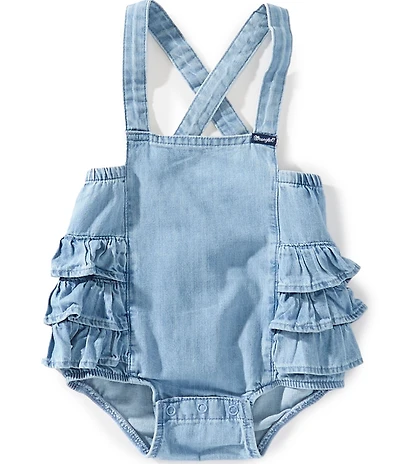 Wrangler® Baby Girls Sleeveless Solid Denim Ruffle Romper