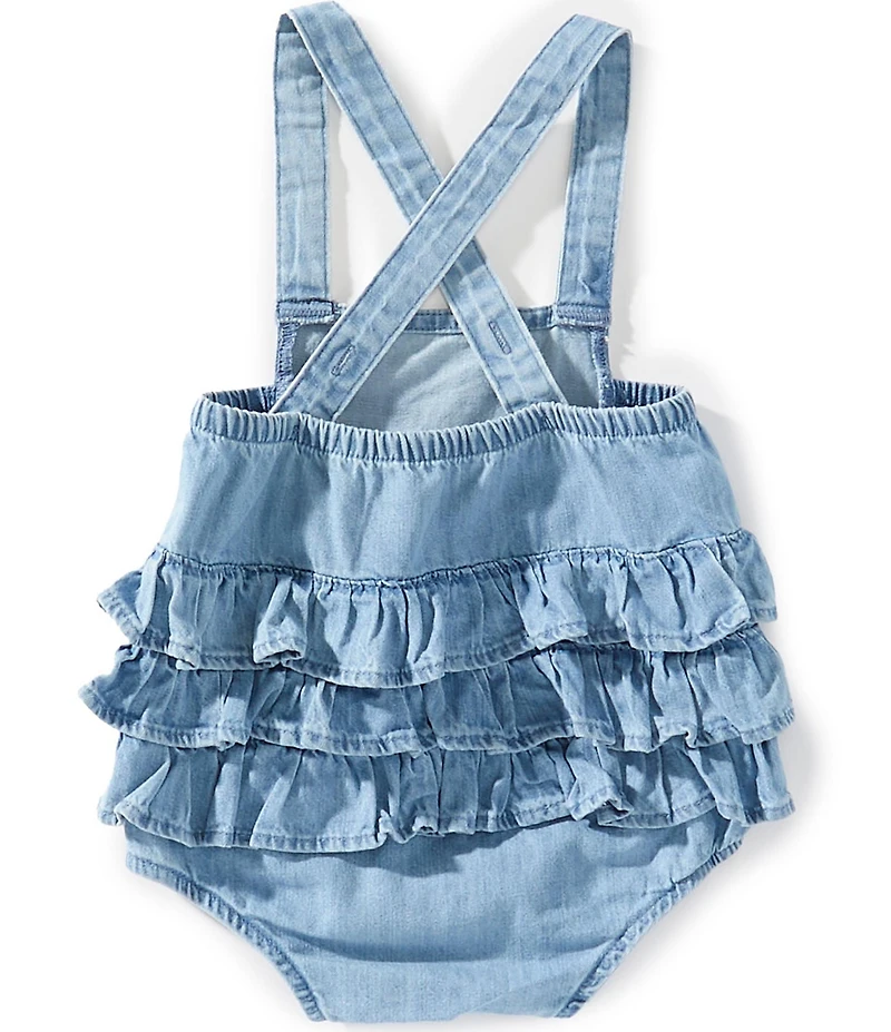 Wrangler® Baby Girls Sleeveless Solid Denim Ruffle Romper