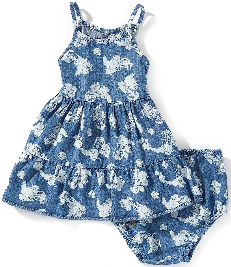 Wrangler® Baby Girls Sleeveless Western Inspired Printed Denim Dress