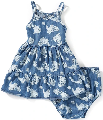 Wrangler® Baby Girls Sleeveless Western Inspired Printed Denim Dress