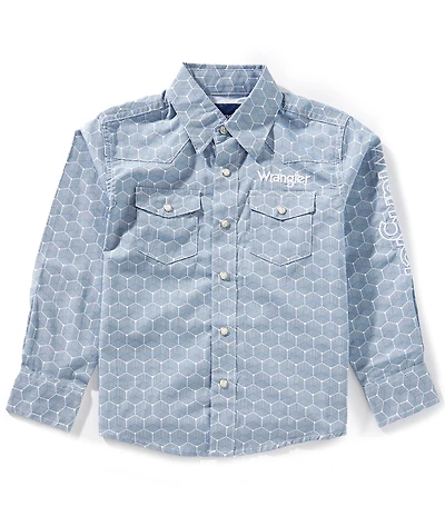 Wrangler® Big Boys Long Sleeve Checotah Logo Print Shirt