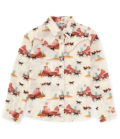 Wrangler® Big Girls Long Sleeve Printed Woven Shirt