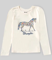 Wrangler® Big Girls Long-Sleeve Horse Graphic T-Shirt