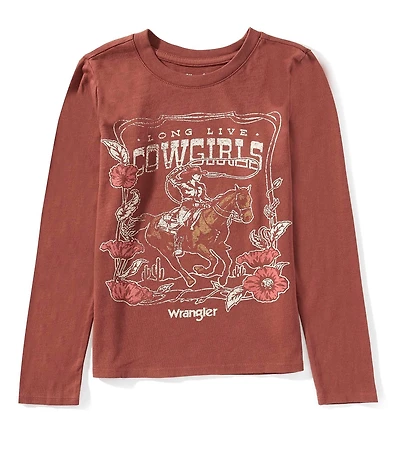 Wrangler® Big Girls Long-Sleeve Long Live Cowgirls Graphic T-Shirt