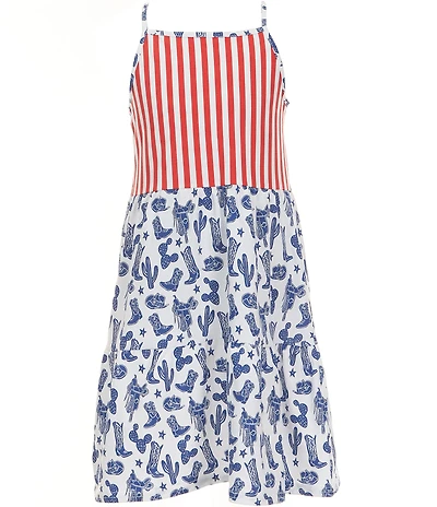 Wrangler® Big Girls Sleeveless Mixed-Media Americana-Printed Dress