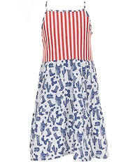 Wrangler® Big Girls Sleeveless Mixed-Media Americana-Printed Dress