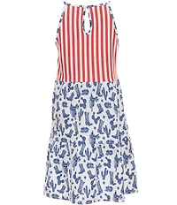 Wrangler® Big Girls Sleeveless Mixed-Media Americana-Printed Dress