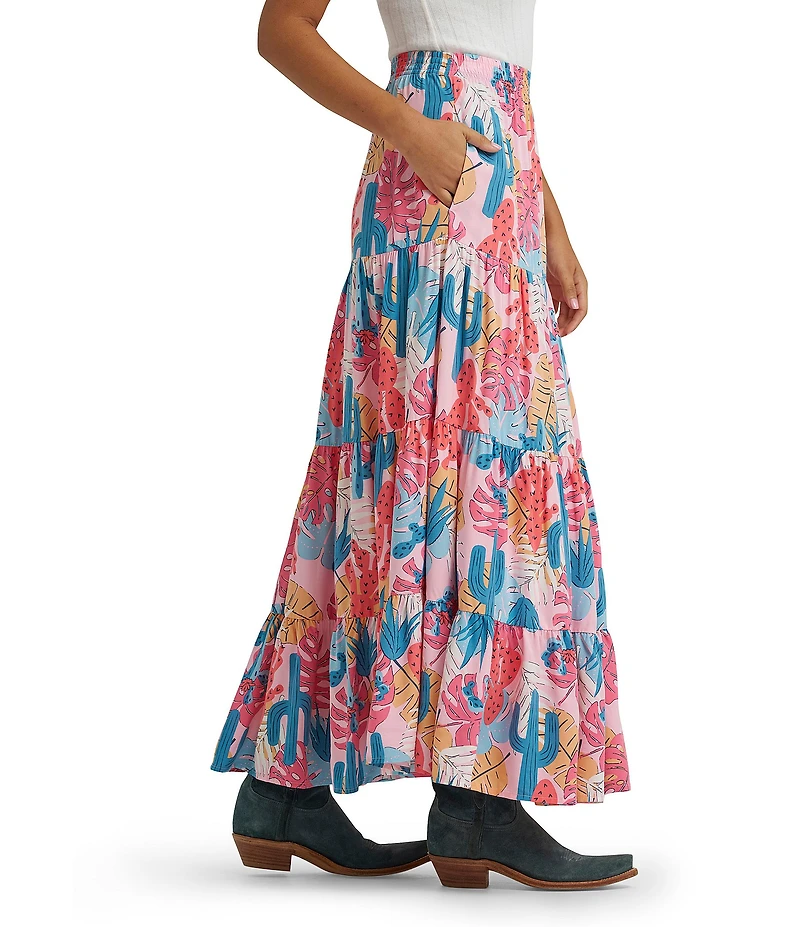 Wrangler® Cactus Printed Coordinating Tiered Pull-On Maxi Skirt