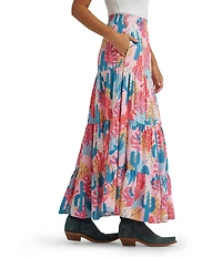 Wrangler® Cactus Printed Coordinating Tiered Pull-On Maxi Skirt
