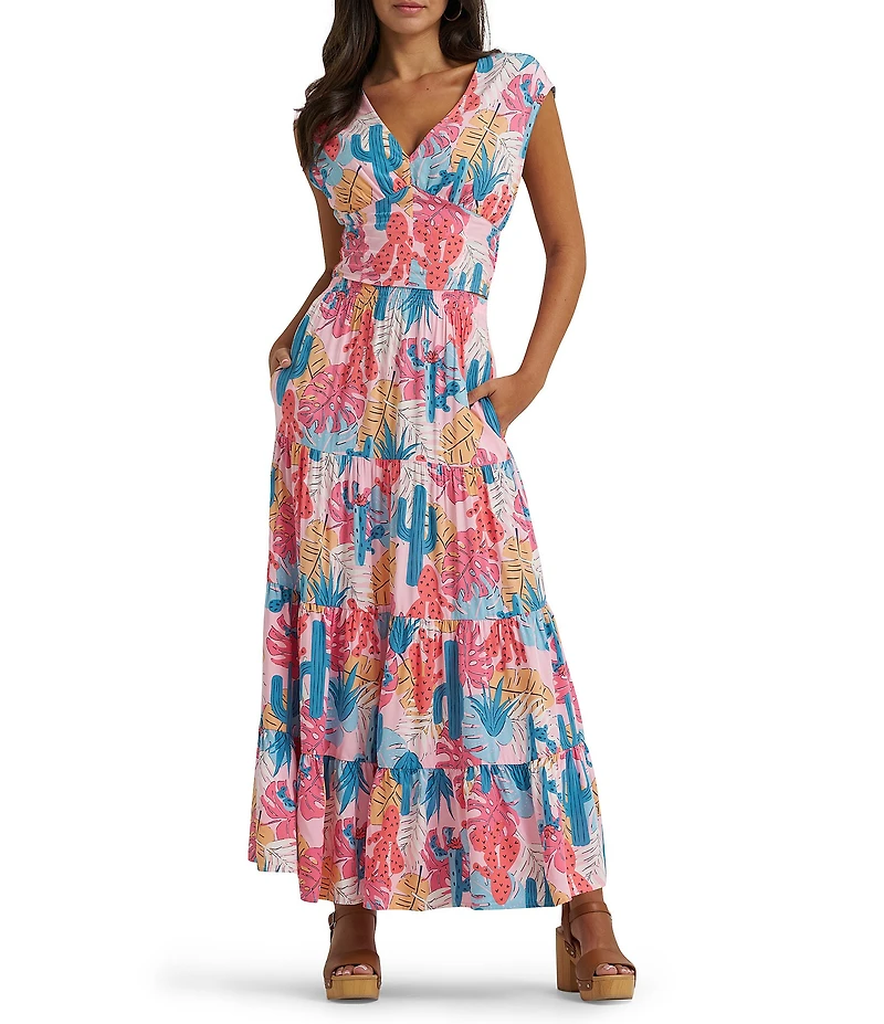 Wrangler® Cactus Printed Coordinating Tiered Pull-On Maxi Skirt