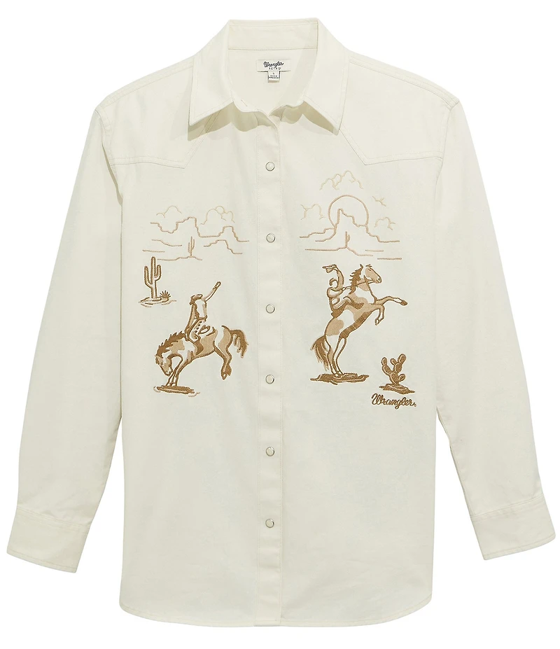 Wrangler® Cowboy Character Design Woven Boyfriend Shirt