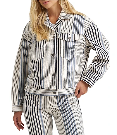 Wrangler Cowgirl Cut Stripe Print Spread Collar Long Sleeve Coordinating Denim Jacket
