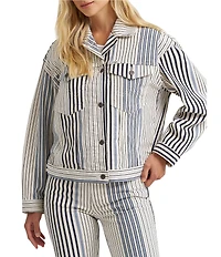 Wrangler Cowgirl Cut Stripe Print Spread Collar Long Sleeve Coordinating Denim Jacket