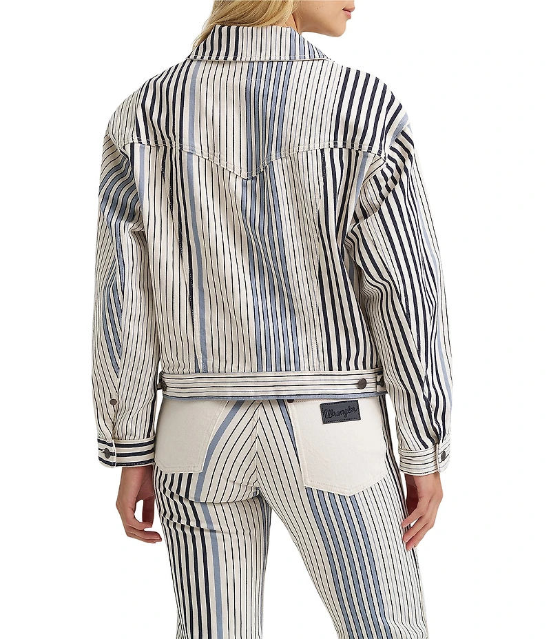Wrangler Cowgirl Cut Stripe Print Spread Collar Long Sleeve Coordinating Denim Jacket