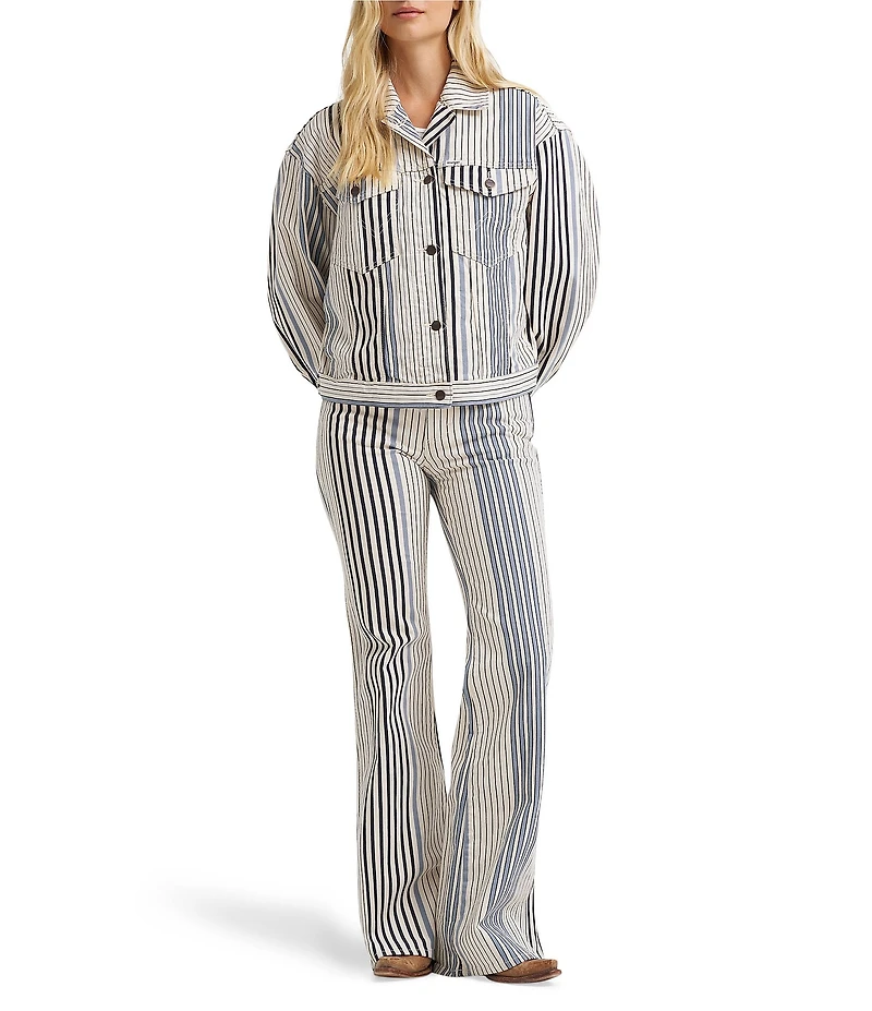Wrangler Cowgirl Cut Stripe Print Spread Collar Long Sleeve Coordinating Denim Jacket
