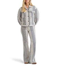 Wrangler Cowgirl Cut Stripe Print Spread Collar Long Sleeve Coordinating Denim Jacket
