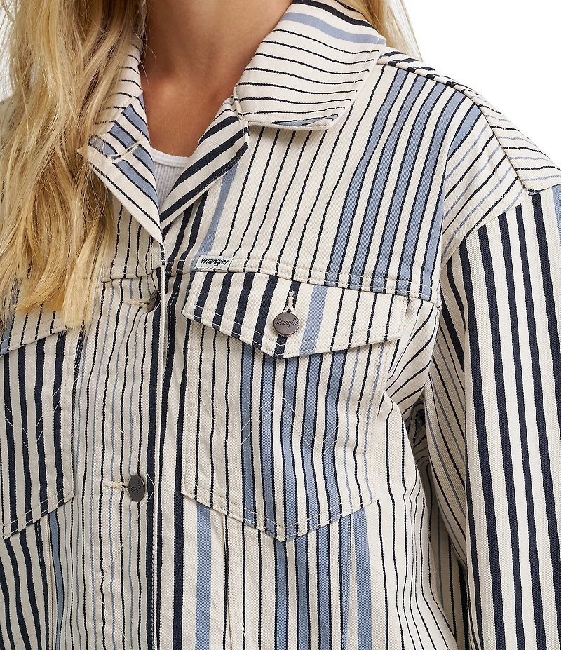 Wrangler Cowgirl Cut Stripe Print Spread Collar Long Sleeve Coordinating Denim Jacket