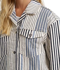 Wrangler Cowgirl Cut Stripe Print Spread Collar Long Sleeve Coordinating Denim Jacket