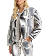Wrangler Cowgirl Cut Stripe Print Spread Collar Long Sleeve Coordinating Denim Jacket