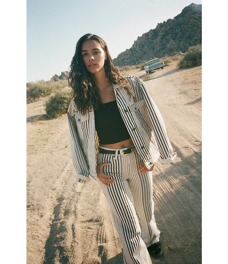 Wrangler Cowgirl Cut Stripe Print Spread Collar Long Sleeve Coordinating Denim Jacket