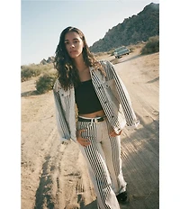 Wrangler Cowgirl Cut Stripe Print Spread Collar Long Sleeve Coordinating Denim Jacket