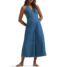 Wrangler Culotte Halter Neck Sleeveless Cropped Wide-Leg Denim Jumpsuit