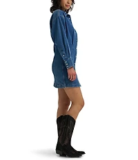 Wrangler Darted Skirt Collar Neckline Long Sleeve Denim Mini Dress