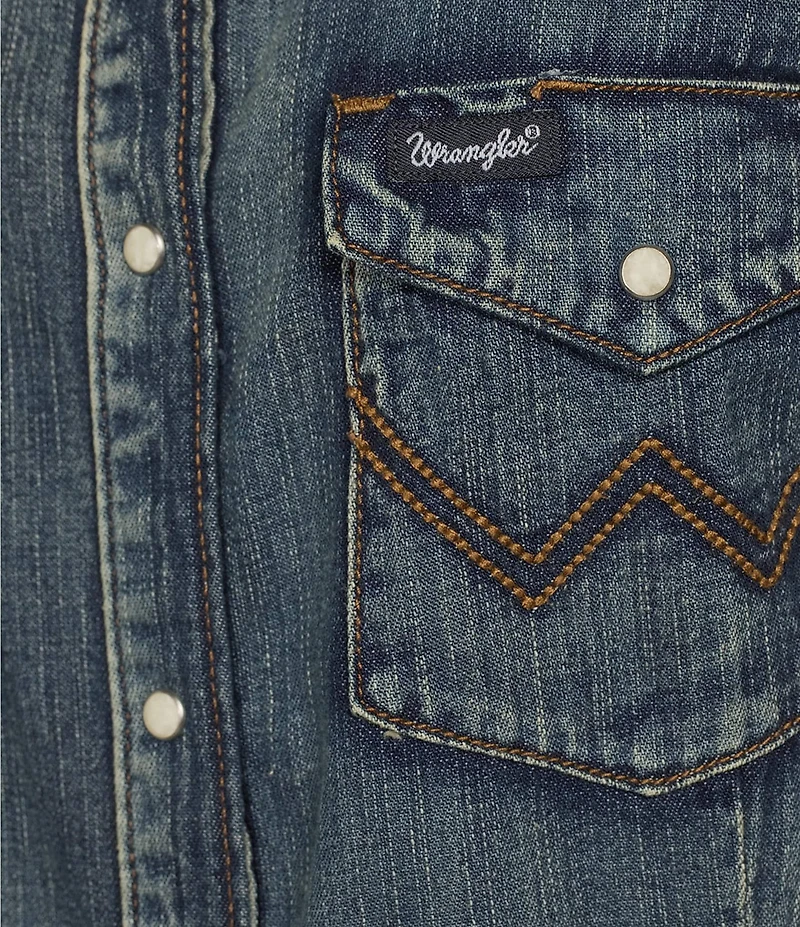 Wrangler® Denim Snap Front Long Sleeve Western Shirt