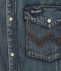Wrangler® Denim Snap Front Long Sleeve Western Shirt