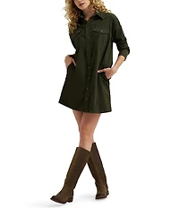 Wrangler® Flap Pocket Long Sleeve Corduroy A-Line Dress