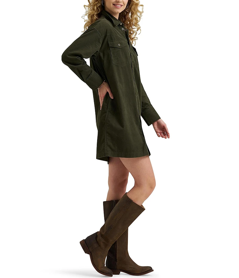 Wrangler® Flap Pocket Long Sleeve Corduroy A-Line Dress
