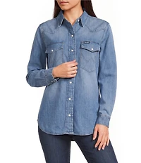 Wrangler® Flap Pocket Long Sleeve Denim Western Shirt