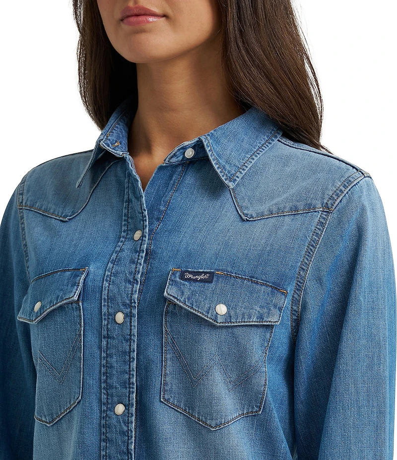 Wrangler® Flap Pocket Long Sleeve Denim Western Shirt